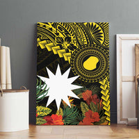 Gold Nauru Canvas Wall Art Naoero Map With Polynesian Tropical Flowers LT14 - Polynesian Pride