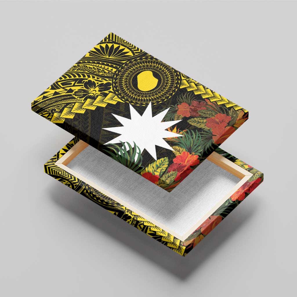 Gold Nauru Canvas Wall Art Naoero Map With Polynesian Tropical Flowers LT14 - Polynesian Pride