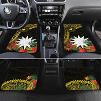 Gold Nauru Car Mats Naoero Map With Polynesian Tropical Flowers LT14 Set 4pcs Gold - Polynesian Pride