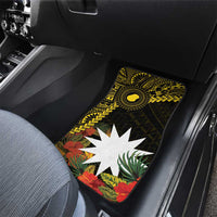 Gold Nauru Car Mats Naoero Map With Polynesian Tropical Flowers LT14 - Polynesian Pride