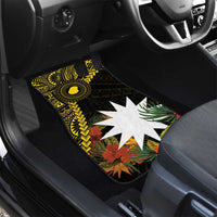 Gold Nauru Car Mats Naoero Map With Polynesian Tropical Flowers LT14 - Polynesian Pride
