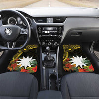 Gold Nauru Car Mats Naoero Map With Polynesian Tropical Flowers LT14 Set 2pcs - Front Gold - Polynesian Pride