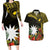 Gold Nauru Couples Matching Long Sleeve Bodycon Dress and Hawaiian Shirt Naoero Map With Polynesian Tropical Flowers