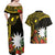 Gold Nauru Couples Matching Off Shoulder Maxi Dress and Hawaiian Shirt Naoero Map With Polynesian Tropical Flowers