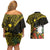 Gold Nauru Couples Matching Off Shoulder Short Dress and Hawaiian Shirt Naoero Map With Polynesian Tropical Flowers