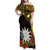 Gold Nauru Family Matching Off Shoulder Maxi Dress and Hawaiian Shirt Naoero Map With Polynesian Tropical Flowers