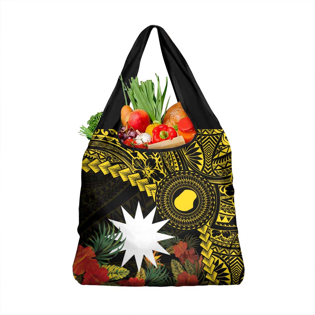 Gold Nauru Grocery Bag Naoero Map With Polynesian Tropical Flowers LT14 1-pack One Size Gold - Polynesian Pride