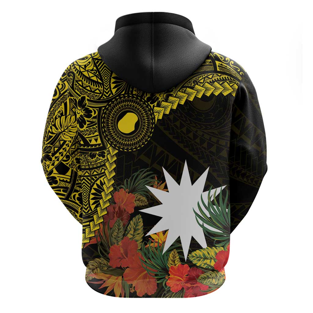 Gold Nauru Hoodie Naoero Map With Polynesian Tropical Flowers LT14 - Polynesian Pride