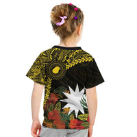 Gold Nauru Kid T Shirt Naoero Map With Polynesian Tropical Flowers LT14 - Polynesian Pride