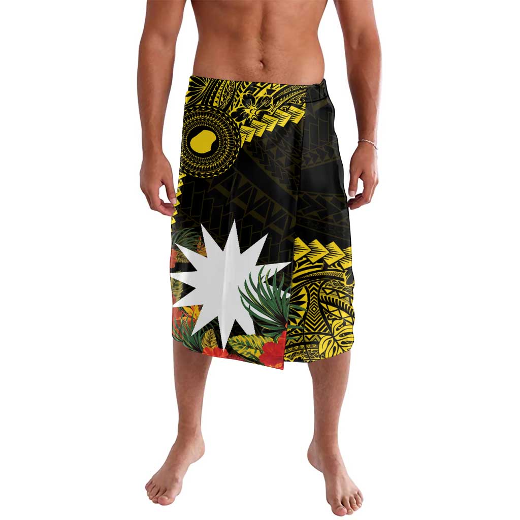 Gold Nauru Lavalava Naoero Map With Polynesian Tropical Flowers LT14 Gold - Polynesian Pride