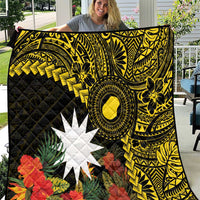 Gold Nauru Quilt Naoero Map With Polynesian Tropical Flowers LT14 Gold - Polynesian Pride