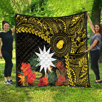Gold Nauru Quilt Naoero Map With Polynesian Tropical Flowers LT14 - Polynesian Pride