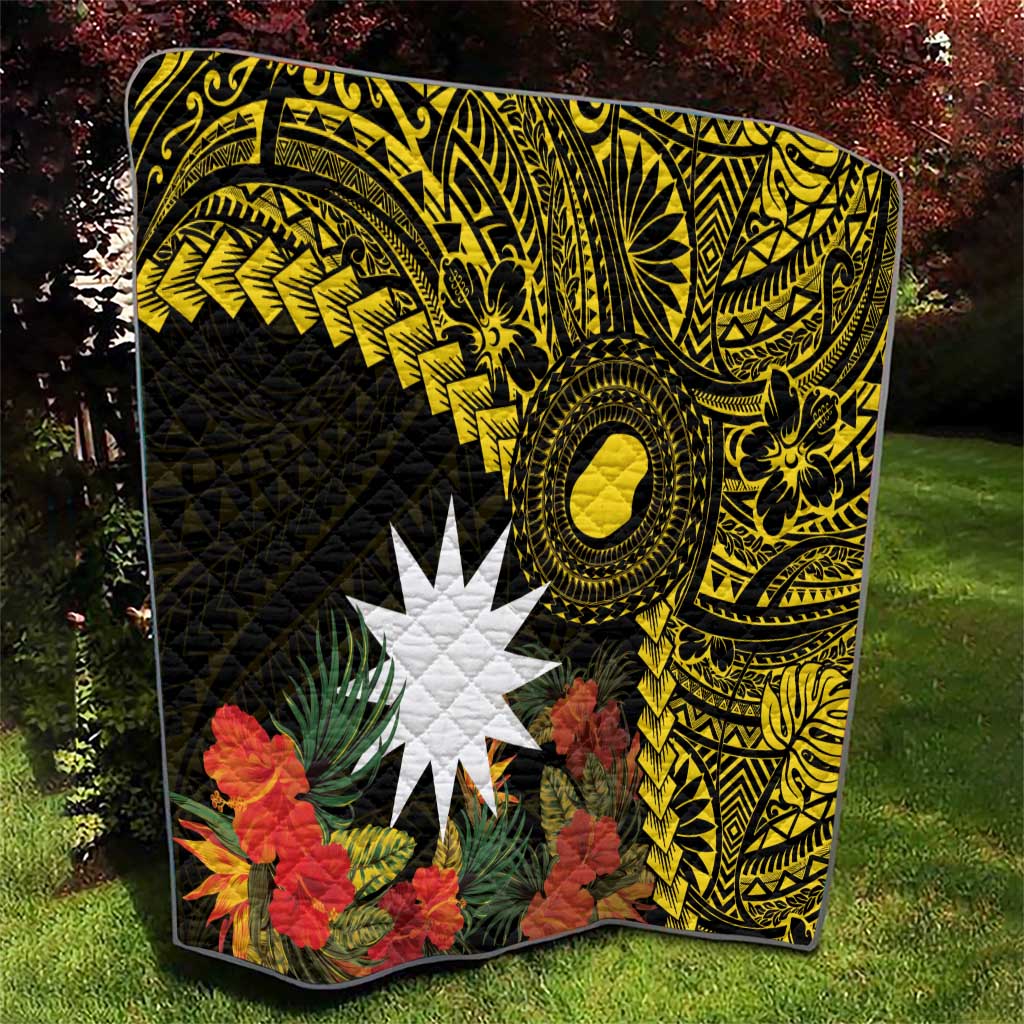 Gold Nauru Quilt Naoero Map With Polynesian Tropical Flowers LT14 - Polynesian Pride