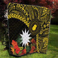 Gold Nauru Quilt Naoero Map With Polynesian Tropical Flowers LT14 - Polynesian Pride
