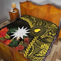 Gold Nauru Quilt Naoero Map With Polynesian Tropical Flowers LT14 - Polynesian Pride