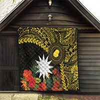 Gold Nauru Quilt Naoero Map With Polynesian Tropical Flowers LT14 - Polynesian Pride