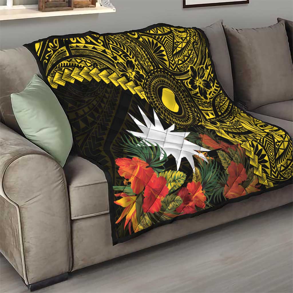 Gold Nauru Quilt Naoero Map With Polynesian Tropical Flowers LT14 - Polynesian Pride