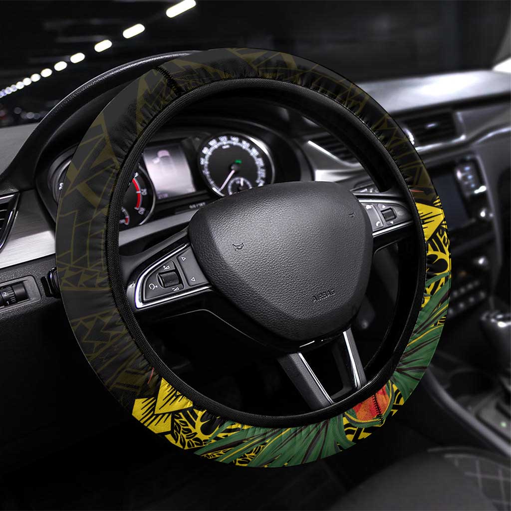 Gold Nauru Steering Wheel Cover Naoero Map With Polynesian Tropical Flowers LT14 Universal Fit Gold - Polynesian Pride