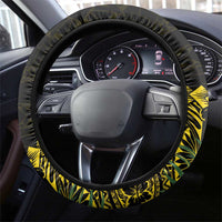 Gold Nauru Steering Wheel Cover Naoero Map With Polynesian Tropical Flowers LT14 - Polynesian Pride