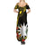 Gold Nauru Summer Maxi Dress Naoero Map With Polynesian Tropical Flowers