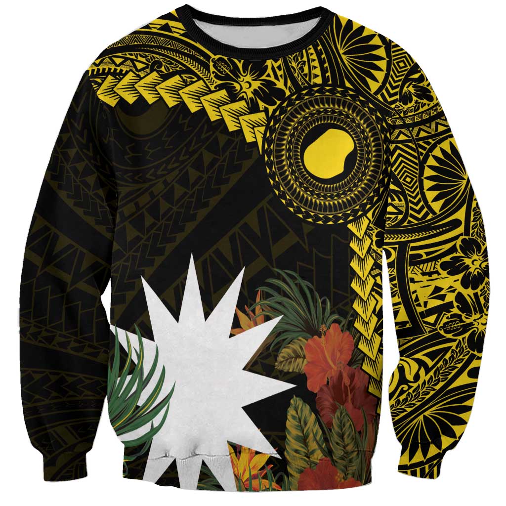 Gold Nauru Sweatshirt Naoero Map With Polynesian Tropical Flowers LT14 Unisex Gold - Polynesian Pride
