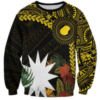 Gold Nauru Sweatshirt Naoero Map With Polynesian Tropical Flowers LT14 Unisex Gold - Polynesian Pride