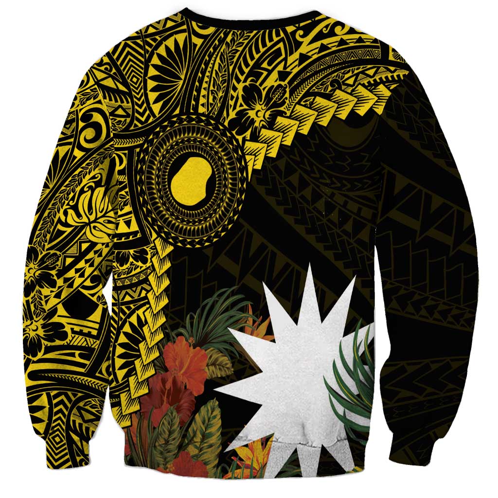 Gold Nauru Sweatshirt Naoero Map With Polynesian Tropical Flowers LT14 - Polynesian Pride