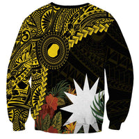 Gold Nauru Sweatshirt Naoero Map With Polynesian Tropical Flowers LT14 - Polynesian Pride