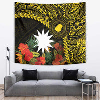 Gold Nauru Tapestry Naoero Map With Polynesian Tropical Flowers LT14 Gold - Polynesian Pride