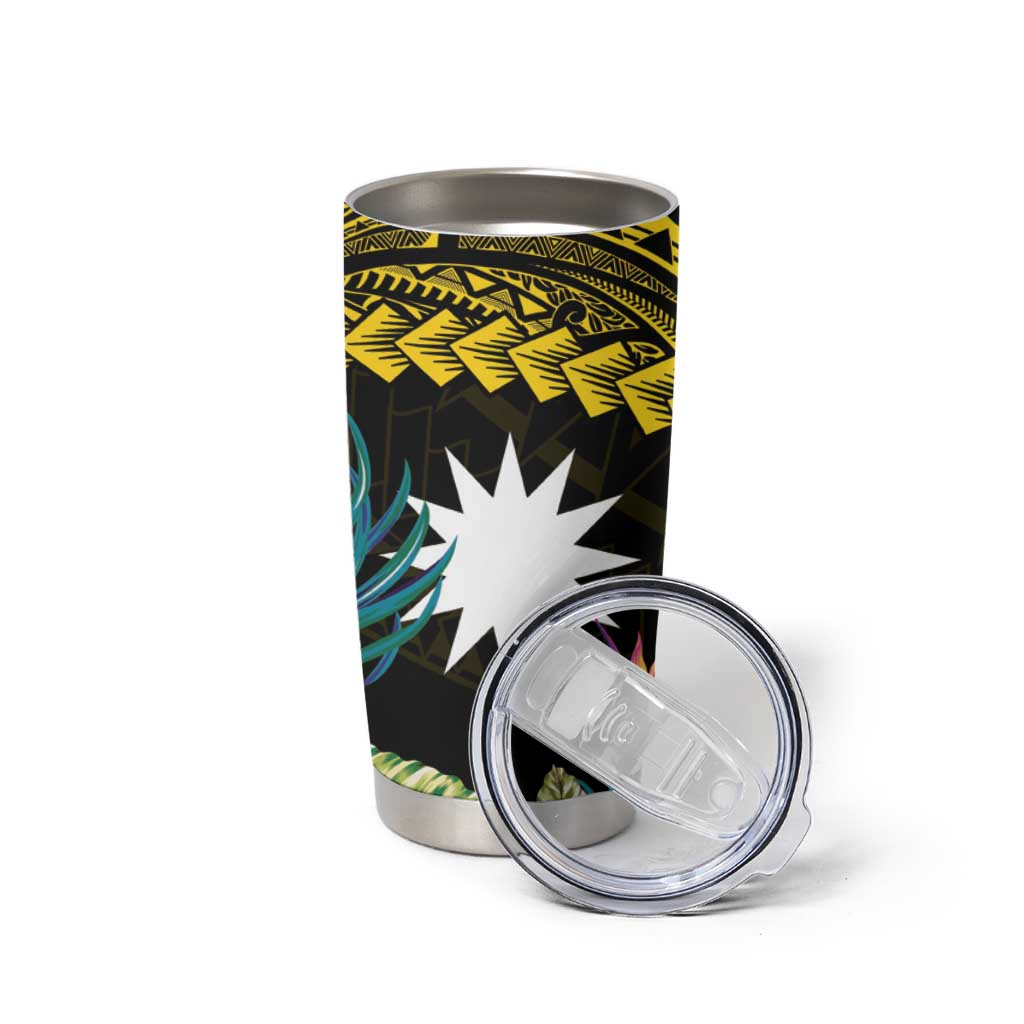 Gold Nauru Tumbler Cup Naoero Map With Polynesian Tropical Flowers LT14 - Polynesian Pride