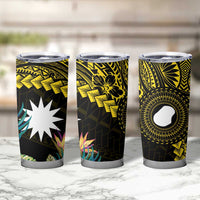 Gold Nauru Tumbler Cup Naoero Map With Polynesian Tropical Flowers LT14 - Polynesian Pride