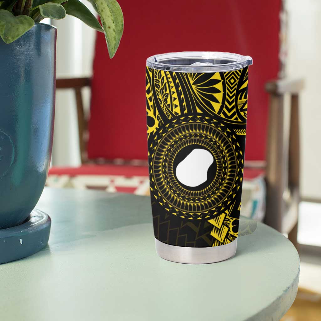 Gold Nauru Tumbler Cup Naoero Map With Polynesian Tropical Flowers LT14 - Polynesian Pride