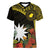 Gold Nauru Women V-Neck T-Shirt Naoero Map With Polynesian Tropical Flowers