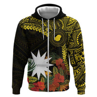 Gold Nauru Zip Hoodie Naoero Map With Polynesian Tropical Flowers LT14 Zip Hoodie Gold - Polynesian Pride