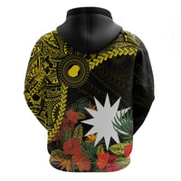 Gold Nauru Zip Hoodie Naoero Map With Polynesian Tropical Flowers LT14 - Polynesian Pride