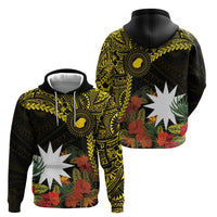 Gold Nauru Zip Hoodie Naoero Map With Polynesian Tropical Flowers LT14 - Polynesian Pride