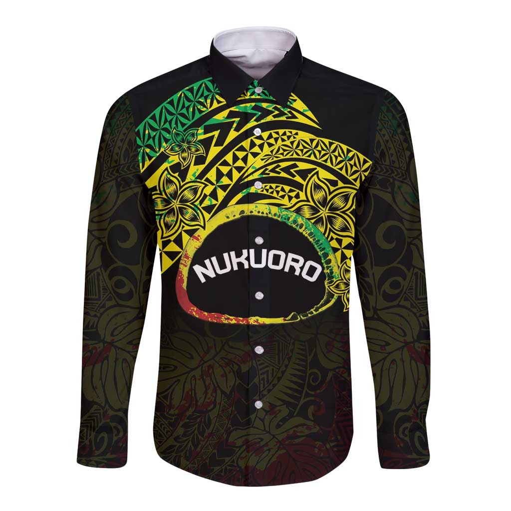Personalised Nukuoro Atoll Long Sleeve Button Shirt Polynesian Tattoo Curves Reggae Version LT14 Unisex Reggae - Polynesian Pride