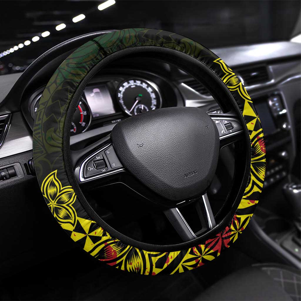 Nukuoro Atoll Steering Wheel Cover Polynesian Tattoo Curves Reggae Version