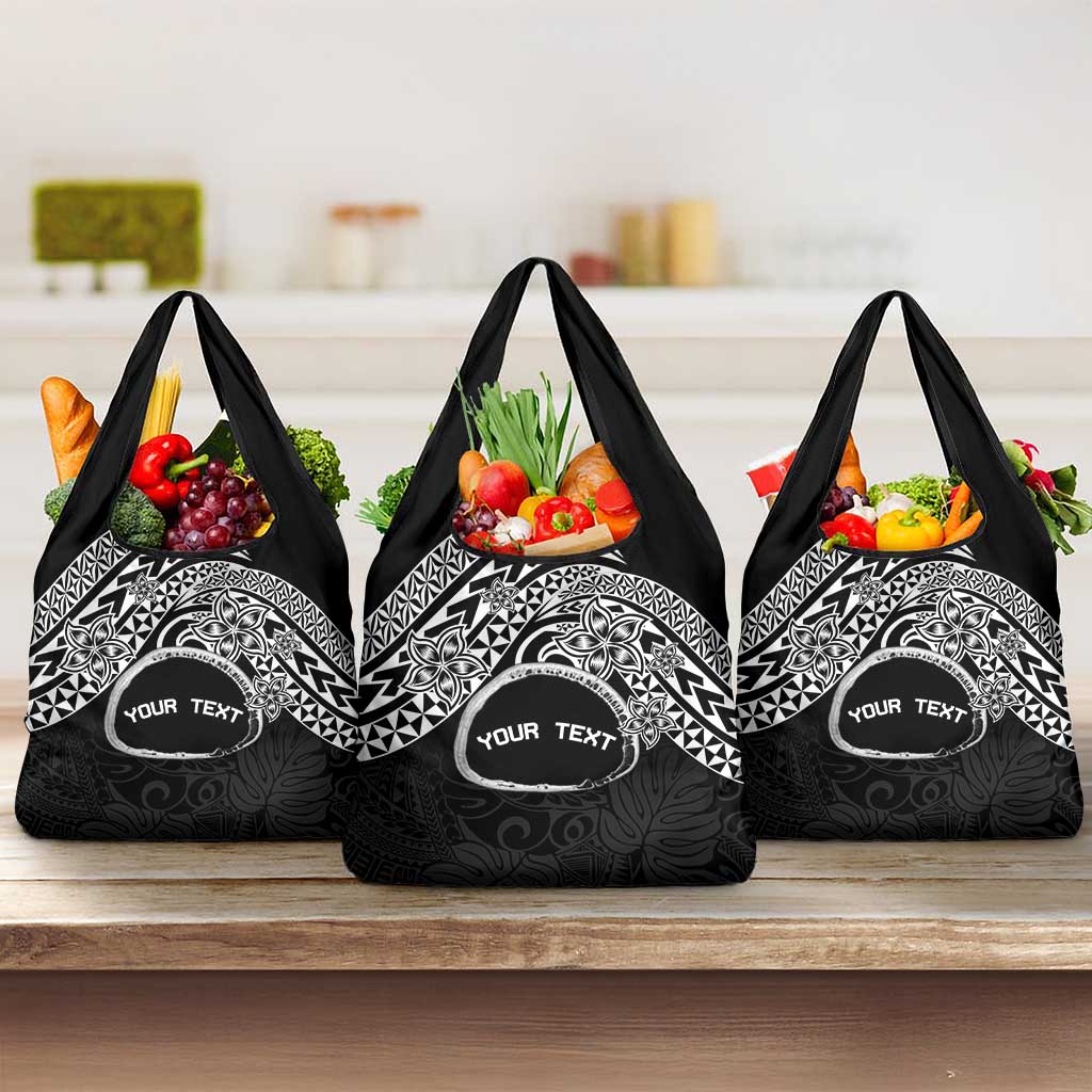Personalised Pohnpei Nukuoro Micronesia Grocery Bag Polynesian Tattoo Curves Black Version LT14 3-pack One Size Black - Polynesian Pride