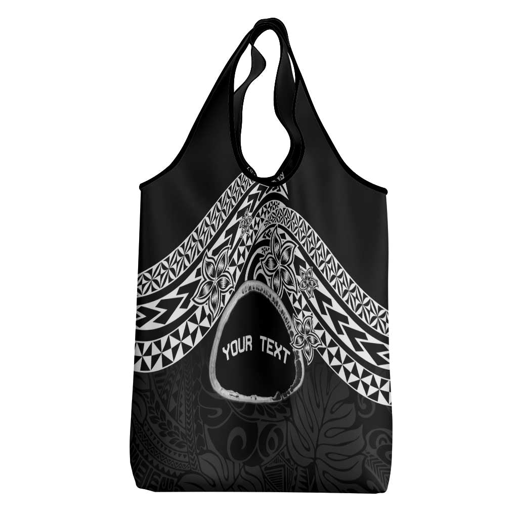 Personalised Pohnpei Nukuoro Micronesia Grocery Bag Polynesian Tattoo Curves Black Version LT14 - Polynesian Pride
