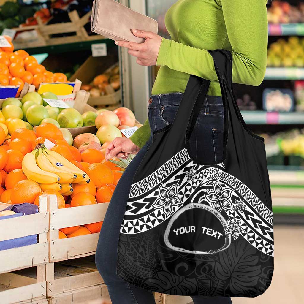 Personalised Pohnpei Nukuoro Micronesia Grocery Bag Polynesian Tattoo Curves Black Version LT14 - Polynesian Pride
