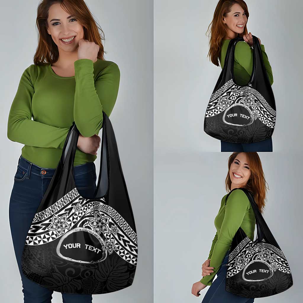 Personalised Pohnpei Nukuoro Micronesia Grocery Bag Polynesian Tattoo Curves Black Version LT14 - Polynesian Pride