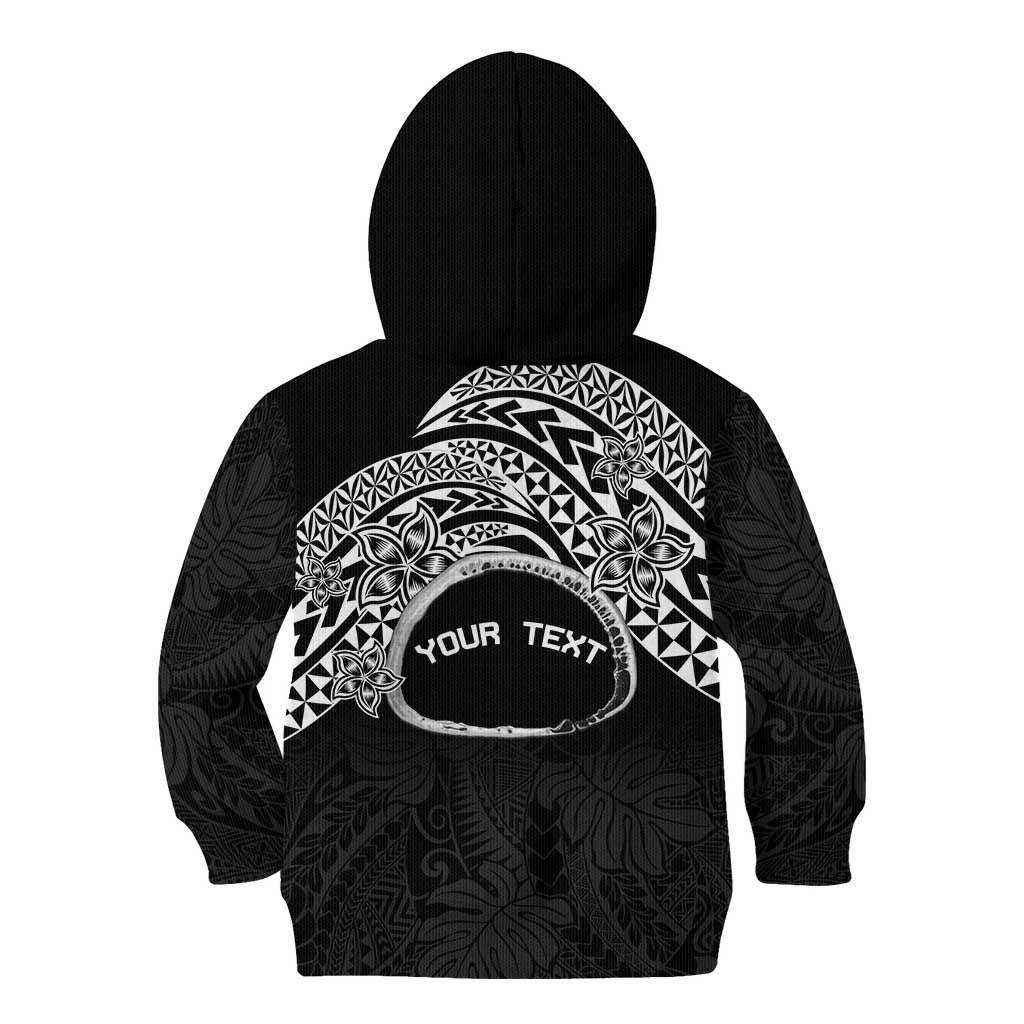 Personalised Pohnpei Nukuoro Micronesia Kid Hoodie Polynesian Tattoo Curves Black Version LT14 - Polynesian Pride