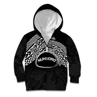 Personalised Pohnpei Nukuoro Micronesia Kid Hoodie Polynesian Tattoo Curves Black Version LT14 Zip Hoodie Black - Polynesian Pride