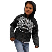 Personalised Pohnpei Nukuoro Micronesia Kid Hoodie Polynesian Tattoo Curves Black Version LT14 - Polynesian Pride