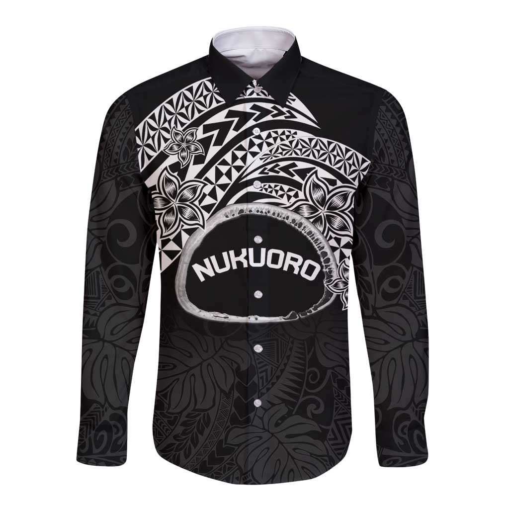 Personalised Pohnpei Nukuoro Micronesia Long Sleeve Button Shirt Polynesian Tattoo Curves Black Version LT14 Unisex Black - Polynesian Pride