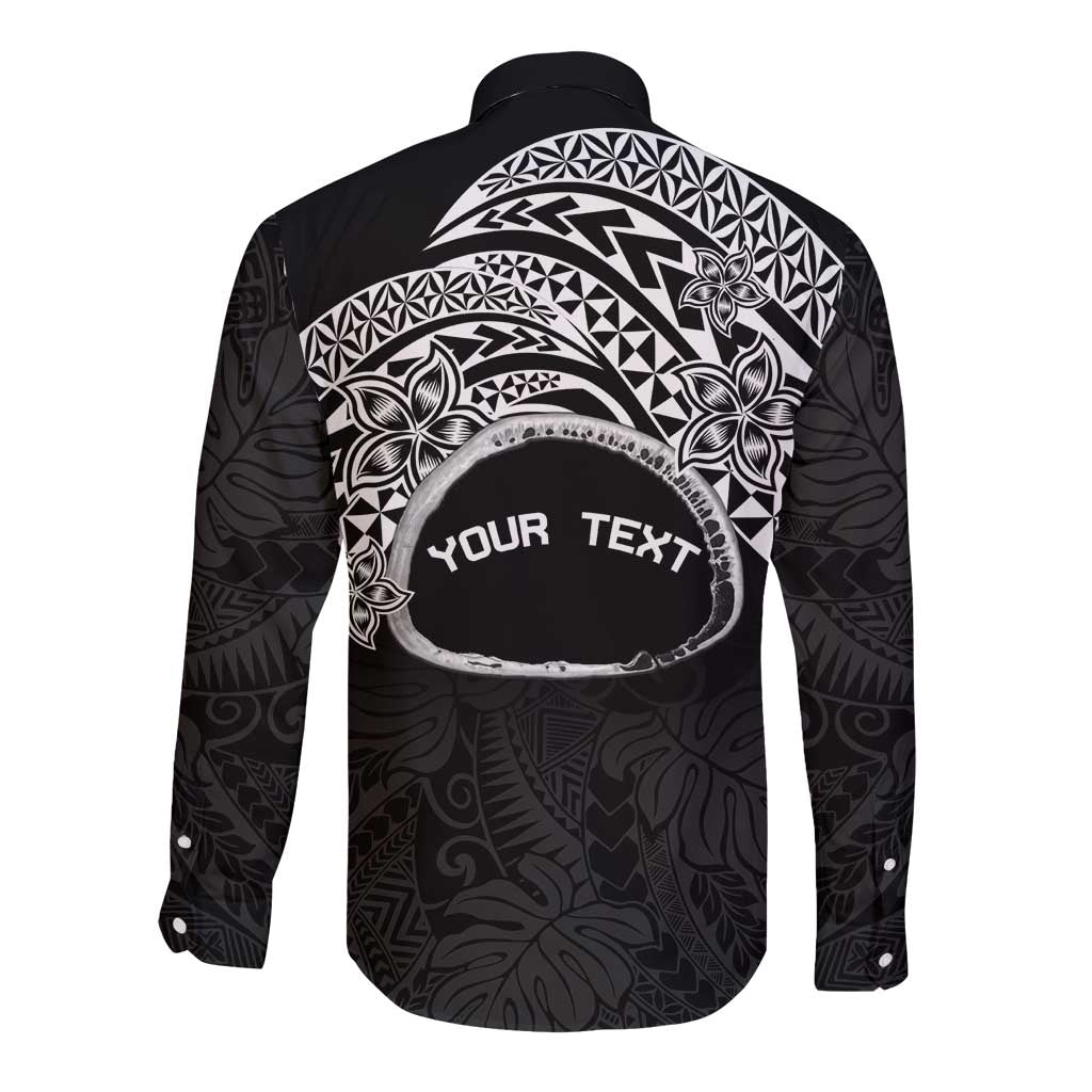 Personalised Pohnpei Nukuoro Micronesia Long Sleeve Button Shirt Polynesian Tattoo Curves Black Version LT14 - Polynesian Pride