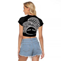 Personalised Pohnpei Nukuoro Micronesia Raglan Cropped T Shirt Polynesian Tattoo Curves Black Version LT14 - Polynesian Pride