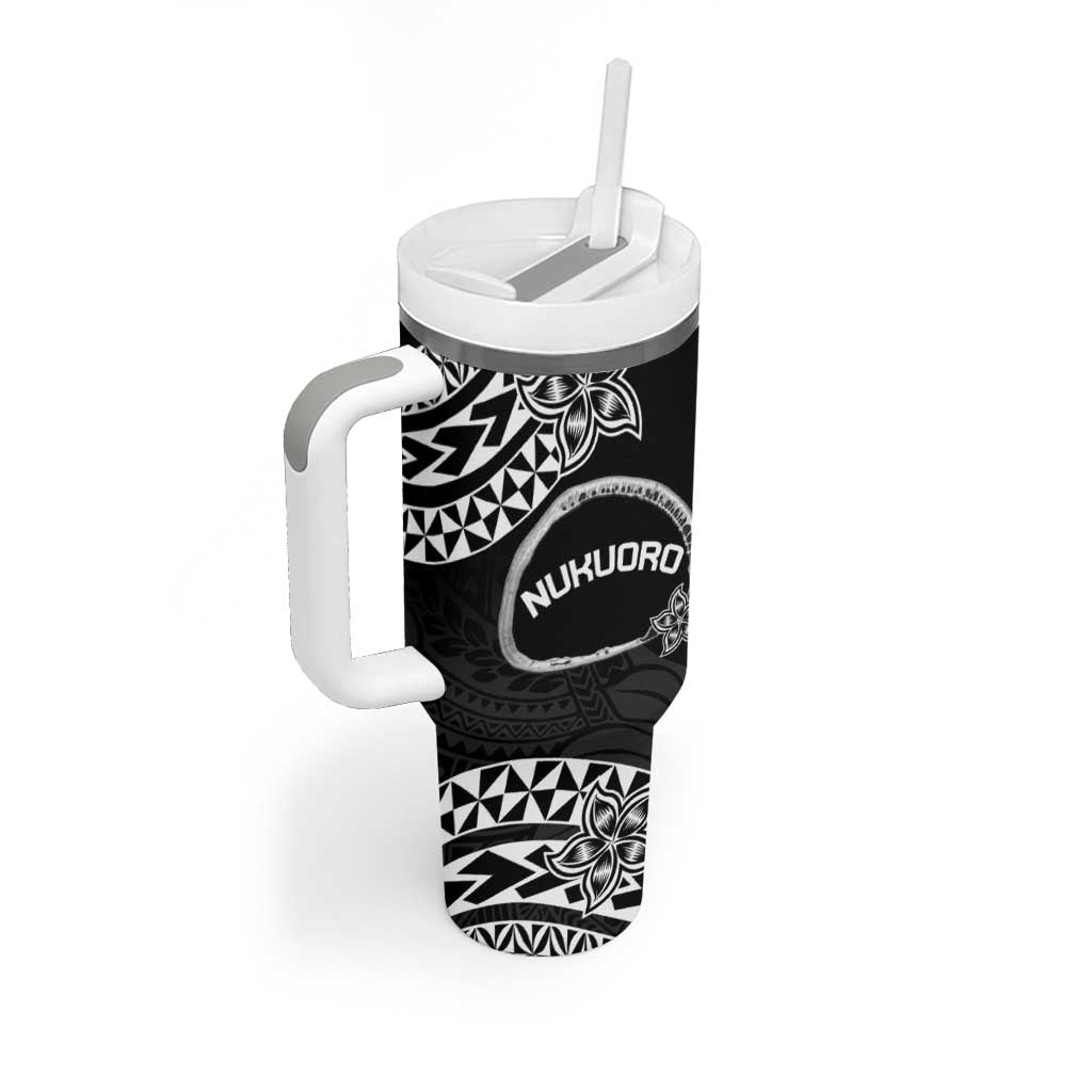 Personalised Pohnpei Nukuoro Micronesia Tumbler With Handle Polynesian Tattoo Curves Black Version LT14 - Polynesian Pride