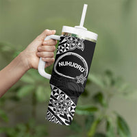 Personalised Pohnpei Nukuoro Micronesia Tumbler With Handle Polynesian Tattoo Curves Black Version LT14 - Polynesian Pride